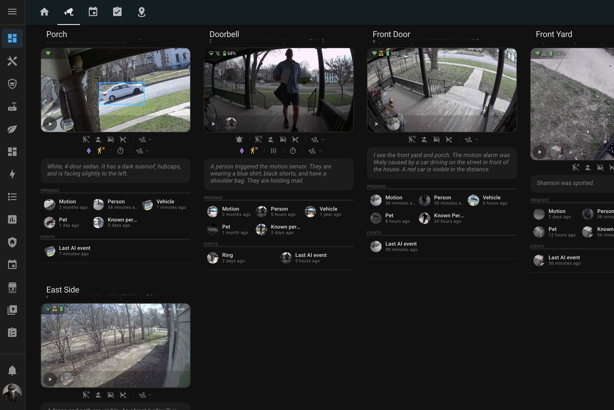 Image of camera dashboard in Home Assistant