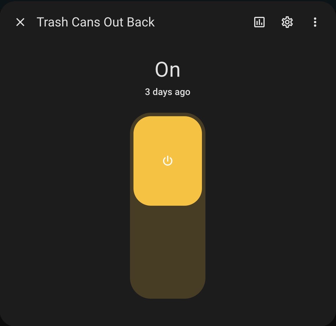 Image of 'Trash cans out back' input boolean in Home Assistant.